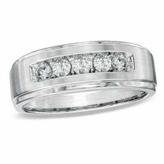 Men's CT. T.W. Diamond Five Stone Wedding Band in 14K White Gold