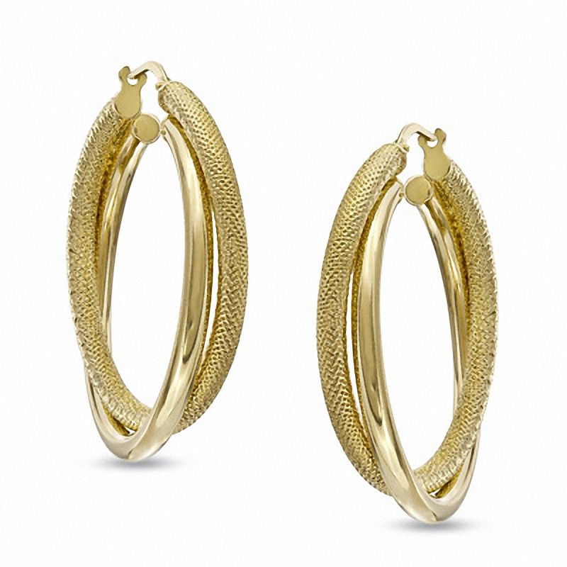 Elegance D'Italia™ 33mm Polished Textured Hoop Earrings in Bronze with 14K Gold Plate|Peoples Jewellers