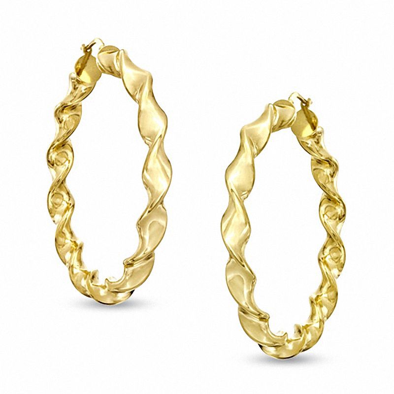 Elegance D'Italia™ 38mm Polished Wavy Twist Hoop Earrings in Bronze with 14K Gold Plate|Peoples Jewellers