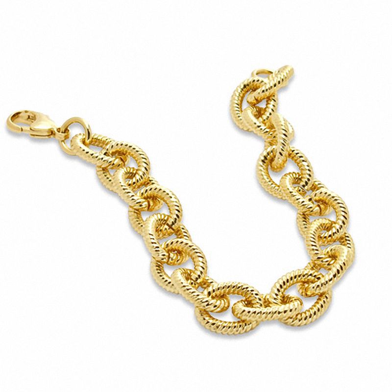 14.0mm Textured Oval Link Bracelet in Bronze with 14K Gold Plate - 7.75"