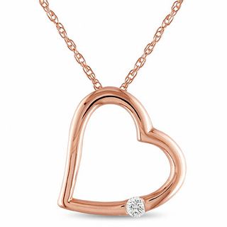 Diamond Accent Solitaire Tilted Heart Pendant in 10K Rose Gold - 17"