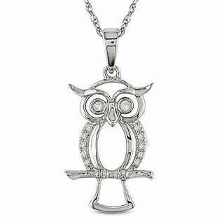 Diamond Accent Owl Pendant in 10K White Gold - 17"