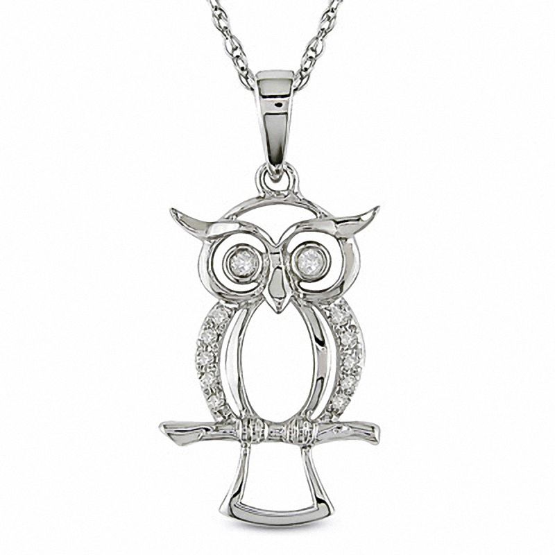 Diamond Accent Owl Pendant in 10K White Gold - 17"|Peoples Jewellers