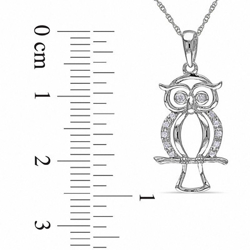 Diamond Accent Owl Pendant in 10K White Gold - 17"
