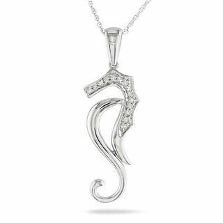 Diamond Accent Seahorse Pendant in 10K White Gold - 17"