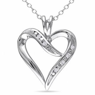 Diamond Accent Heart-Shaped Ribbon Pendant in Sterling Silver