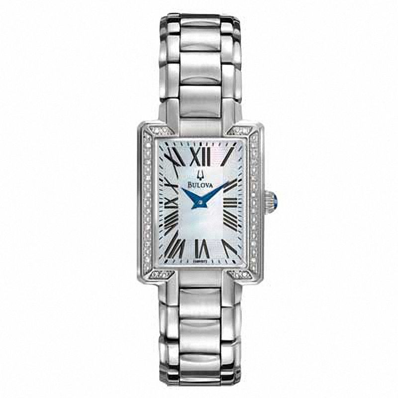 Ladies' Bulova Diamond Collection Watch with Rectangule Mother-of-Pearl Dial (Model: 96R160)