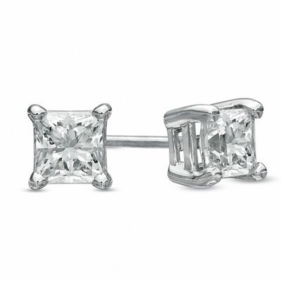 0.95 CT. T.W. Princess-Cut Diamond Solitaire Stud Earrings in 14K White Gold