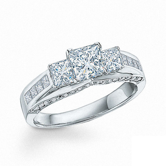 1.50 CT. T.W. Certified Canadian Princess-Cut Diamond Three Stone Ring ...