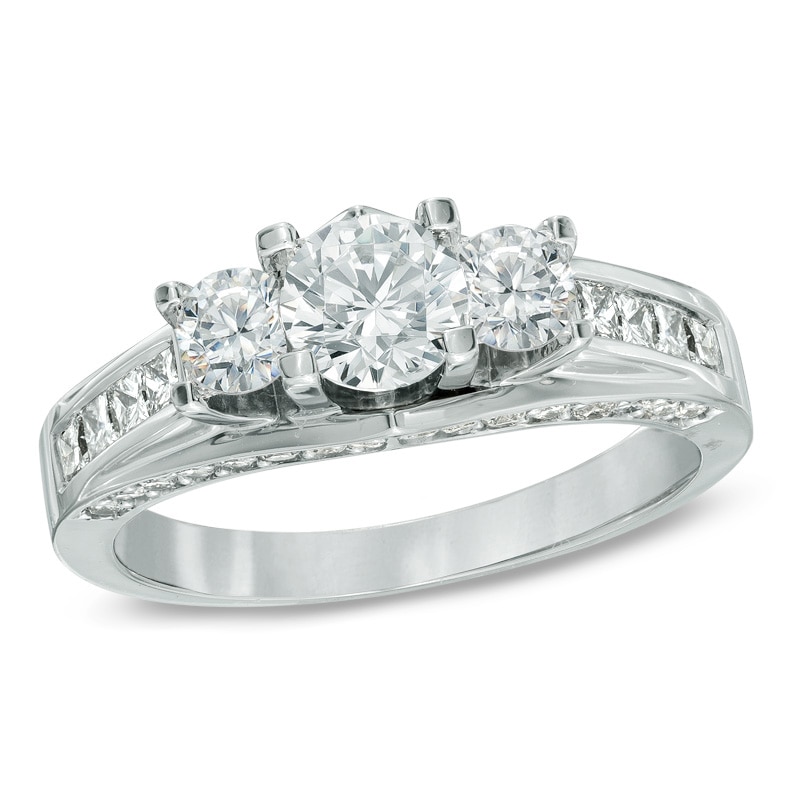 1.50 CT. T.W. Canadian Certified Diamond Three Stone Engagement Ring in 14K White Gold (I/I1)|Peoples Jewellers