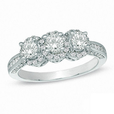 1.00 CT. T.W. Certified Canadian Diamond Three Stone Engagement Ring in 14K White Gold (I/I2)