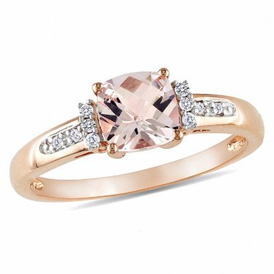 6.0mm Cushion-Cut Pink Morganite and Diamond Accent Ring in 10K Rose Gold