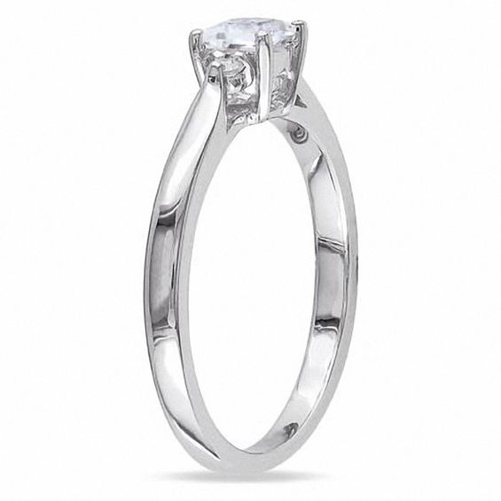 Princess-Cut White Lab-Created Sapphire and 0.04 CT. T.W. Diamond Promise Ring in Sterling Silver