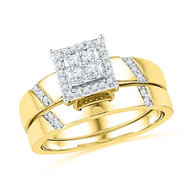 0.20 CT. T.W. Diamond Square Frame Bridal Set in 10K Gold