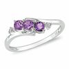 Thumbnail Image 0 of Amethyst and Diamond Accent Three Stone Slant Ring in 10K White Gold