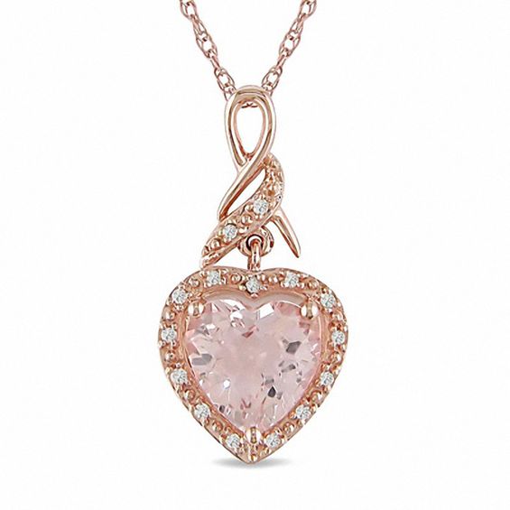 8.0mm Heart-Shaped Pink Morganite and Diamond Accent Pendant in 10K ...
