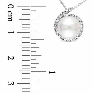 8.0-8.5mm Freshwater Cultured Pearl and 0.065 CT. T.W. Diamond Pendant in 10K White Gold-17"