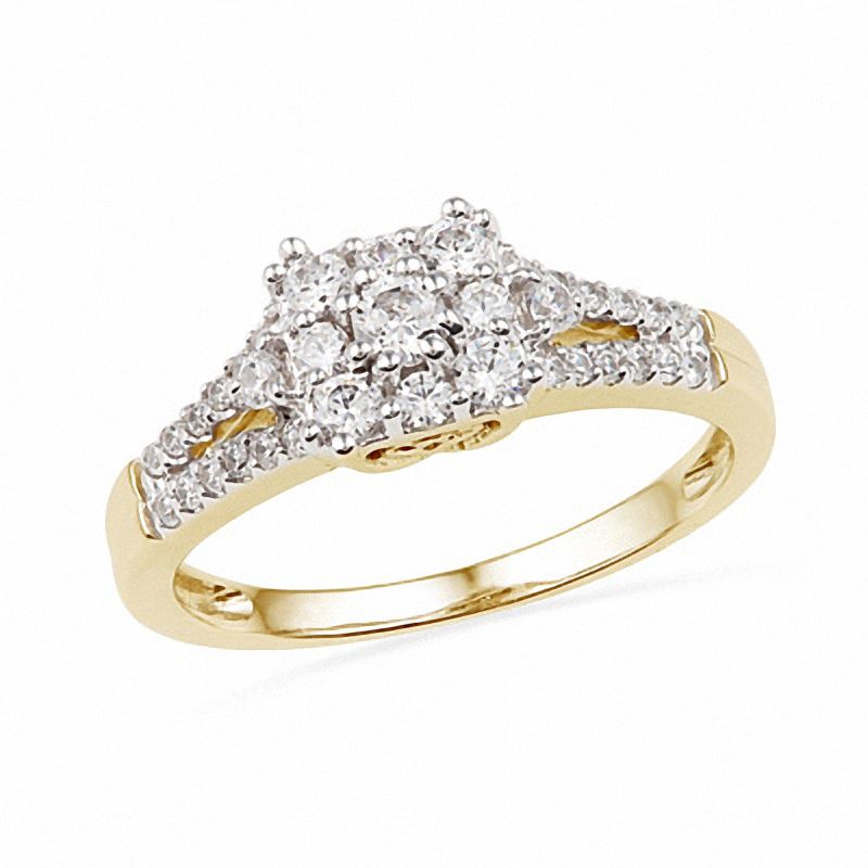 Main Image 1 of 0.50 CT. T.W. Diamond Cluster Square Ring in 10K Gold