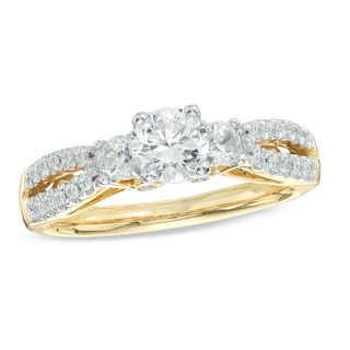 0.65 CT. T.W. Diamond Three Stone Split Shank Engagement Ring in 14K Gold