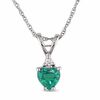 Thumbnail Image 0 of 5.0mm Heart-Shaped Lab-Created Emerald and Diamond Accent Pendant in 10K White Gold - 17"