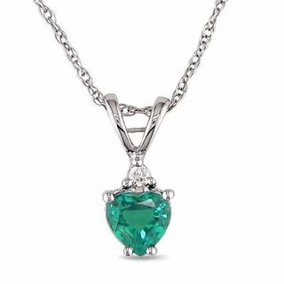 5.0mm Heart-Shaped Lab-Created Emerald and Diamond Accent Pendant in 10K White Gold - 17"