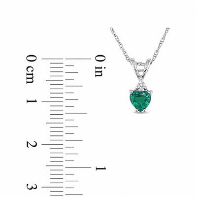 5.0mm Heart-Shaped Lab-Created Emerald and Diamond Accent Pendant in 10K White Gold - 17"