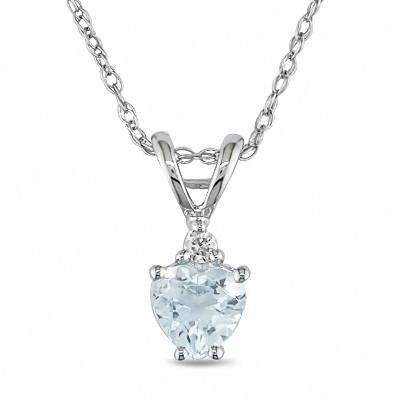 5.0mm Heart-Shaped Aquamarine and Diamond Accent Pendant in 10K White Gold - 17"