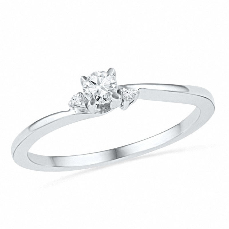 0.16 CT. T.W. Diamond Three Stone Slant Ring in 10K White Gold|Peoples Jewellers