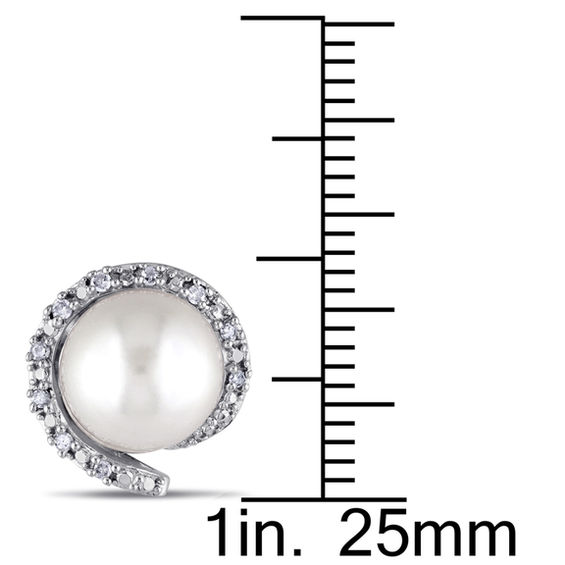 8.0-8.5mm Freshwater Cultured Pearl and 0.09 CT. T.W. Diamond Frame Stud Earrings in 10K White Gold