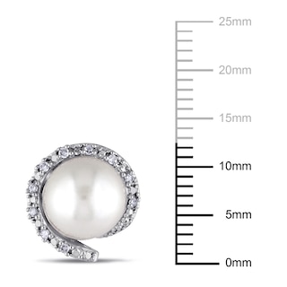 8.0-8.5mm Freshwater Cultured Pearl and 0.09 CT. T.W. Diamond Frame Stud Earrings in 10K White Gold