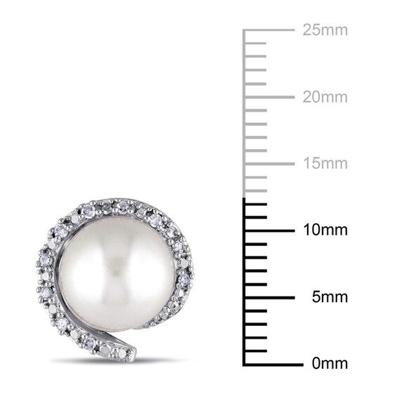 8.0-8.5mm Freshwater Cultured Pearl and 0.09 CT. T.W. Diamond Frame Stud Earrings in 10K White Gold