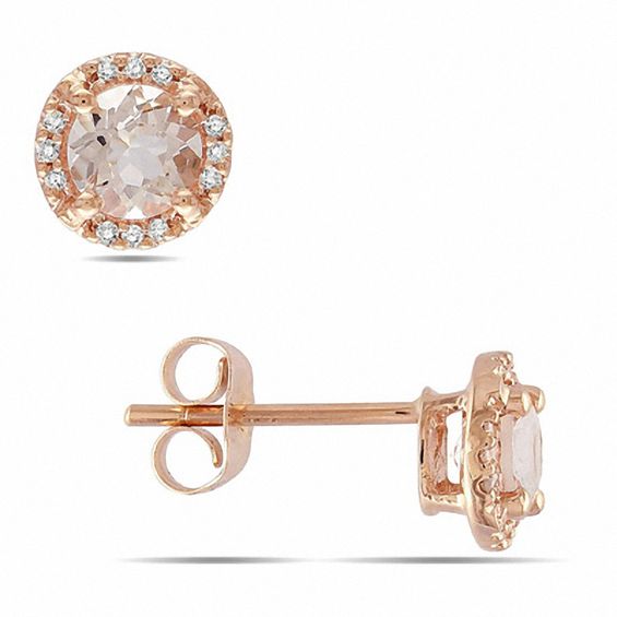 5.0mm Morganite and Diamond Accent Frame Stud Earrings in 10K Rose Gold