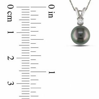 8.0-9.0mm Black Tahitian Cultured Pearl and 0.05 CT. T.W. Diamond Pendant in 14K White Gold-17"