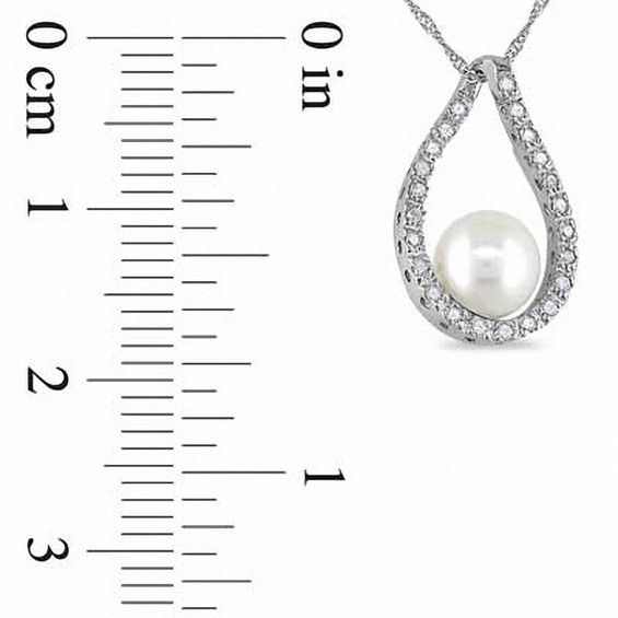 6.0-7.0mm Freshwater Cultured Pearl and 0.115 CT. T.W. Diamond Loop Pendant in 14K White Gold-17"