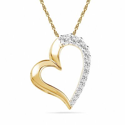 0.25 CT. T.W. Diamond Tilted Heart Pendant in 10K Gold