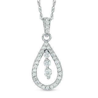 0.25 CT. T.W. Diamond Three Stone Teardrop-Shaped Pendant in 10K White Gold