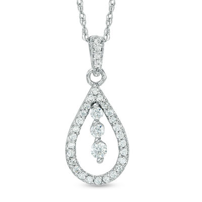 0.25 CT. T.W. Diamond Three Stone Teardrop-Shaped Pendant in 10K White Gold