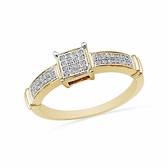 CT. T.W. Diamond Square Cluster Promise Ring in 10K Gold