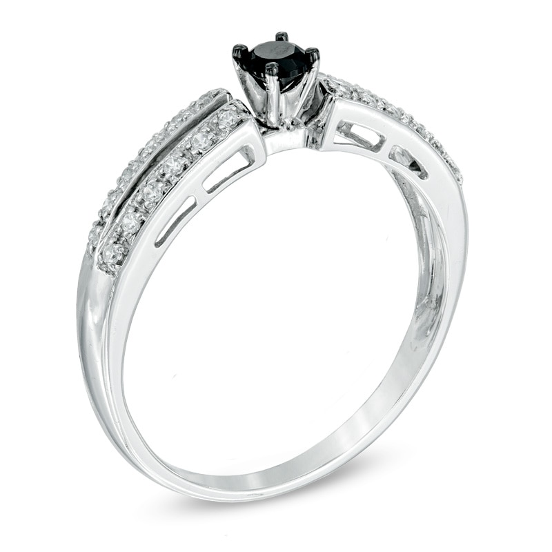 0.25 CT. T.W. Enhanced Black and White Diamond Split Shank Promise Ring in 10K White Gold|Peoples Jewellers