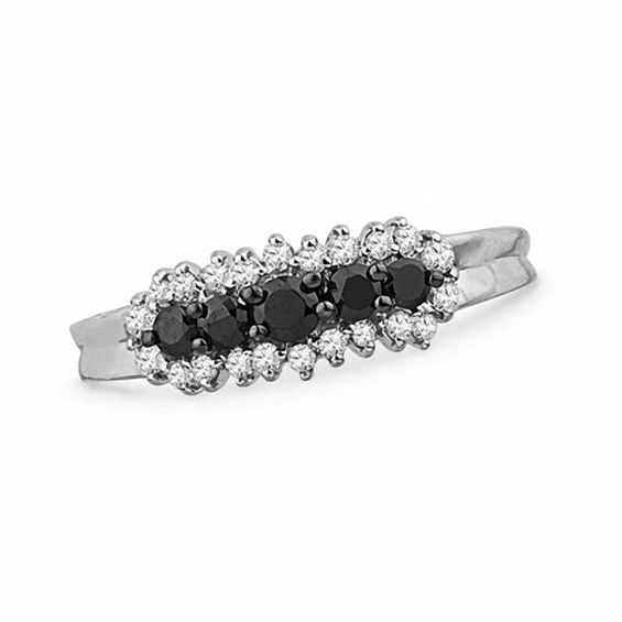 0.50 CT. T.W. Enhanced Black and White Diamond Five Stone Ring in 10K White Gold