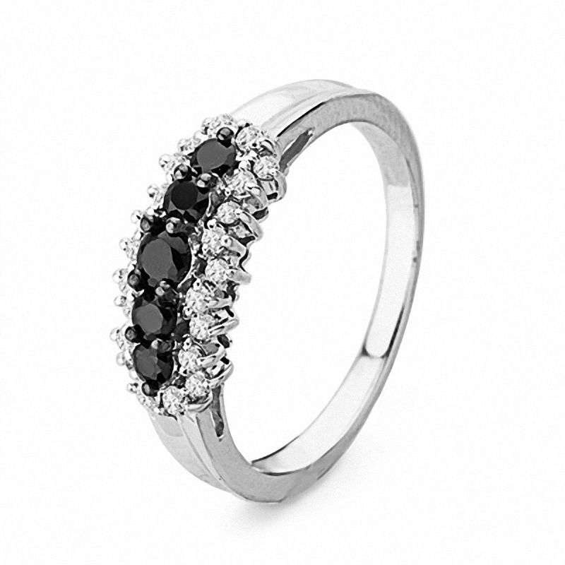 0.50 CT. T.W. Enhanced Black and White Diamond Five Stone Ring in 10K White Gold|Peoples Jewellers