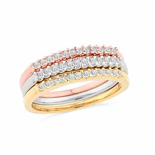 0.33 CT. T.W. Diamond Three Band Stack Set in 10K Tri-Tone Gold