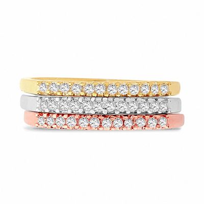 0.33 CT. T.W. Diamond Three Band Stack Set in 10K Tri-Tone Gold