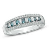 Thumbnail Image 0 of 0.33 CT. T.W. Blue and White Diamond Anniversary Band in 10K White Gold