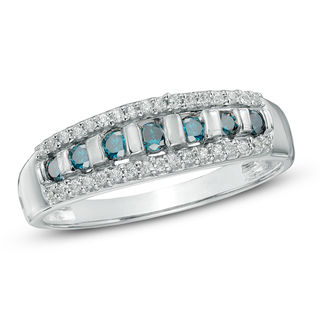 0.33 CT. T.W. Blue and White Diamond Anniversary Band in 10K White Gold