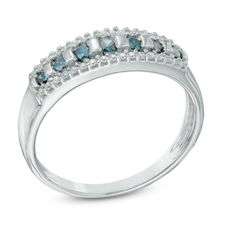 0.33 CT. T.W. Blue and White Diamond Anniversary Band in 10K White Gold