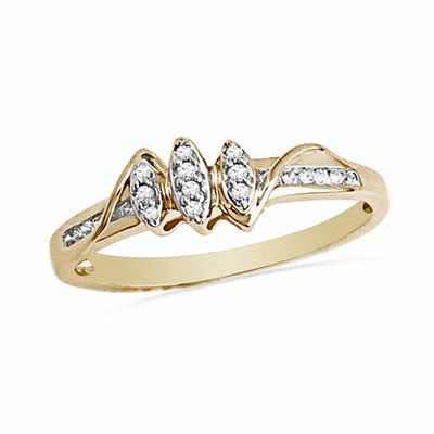 0.10 CT. T.W. Marquise Multi-Diamond Three Stone Promise Ring in 10K Gold