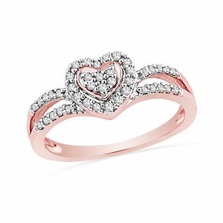 0.33 CT. T.W. Diamond Heart Split Shank Ring in 10K Rose Gold