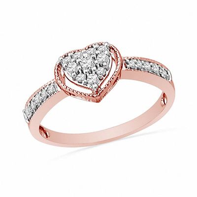 0.25 CT. T.W. Diamond Heart Ring in 10K Rose Gold