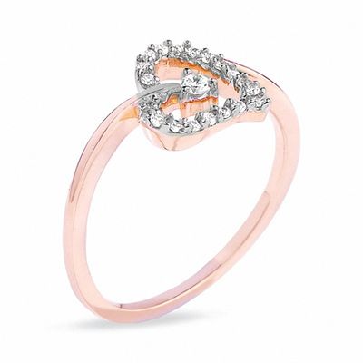 0.16 CT. T.W. Diamond Tilted Heart Ring in 10K Rose Gold